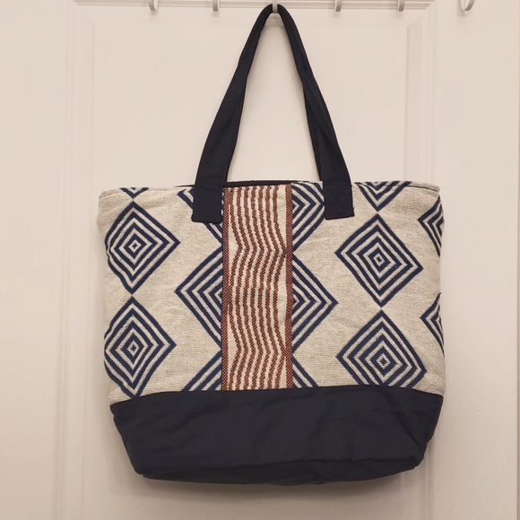 ROXY "Heart By The Sea" Large Tote Bag Beach Weekender Knit Canvas Boho Aztec - Picture 5 of 16